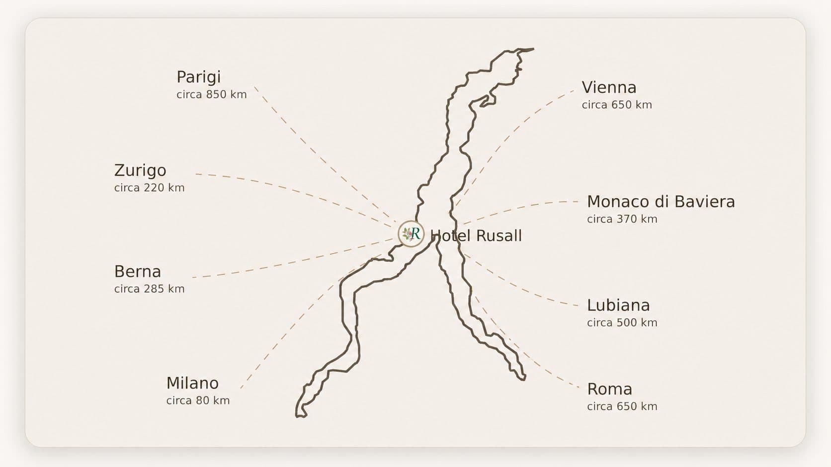 Mappa della posizione dell'Hotel Rusall sul Lago di Como